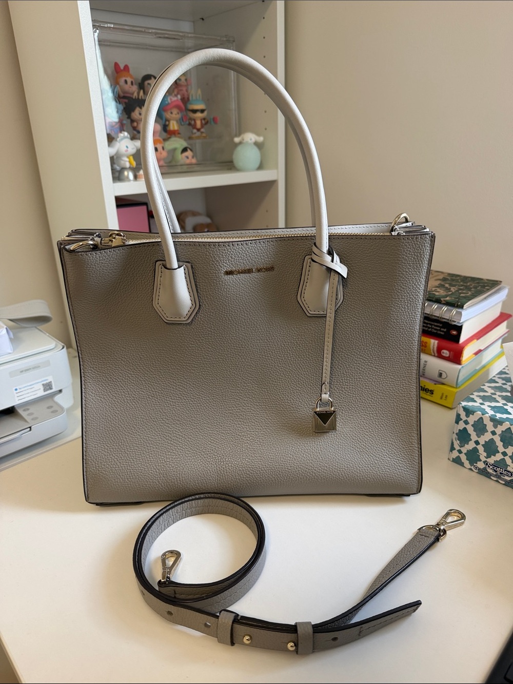 Michael Kors Mercer Gray Pebble Leather Satchel with Removable Strap